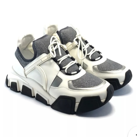 NWT$850 Ferragamo Cimbra Logo Metallic Trim Chunky Sole Low-Top Sneakers 8.5 C - Picture 1 of 16